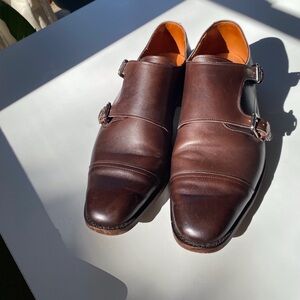 Ralph Lauren Polo Asher double buckle monk strap leather shoes brown size 10.5